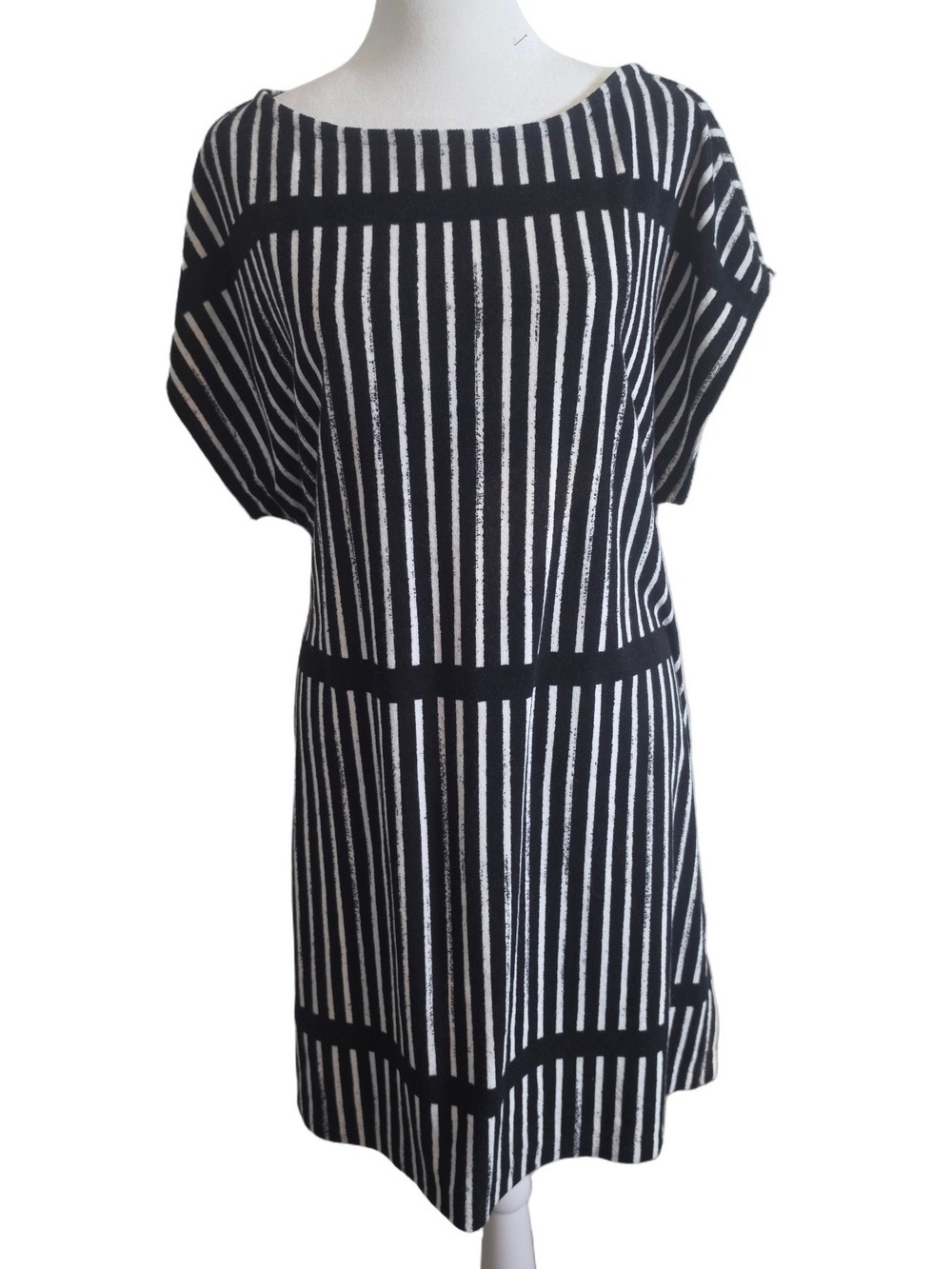 Marimekko Black and White Vertical Stripe Midi Dress Size L